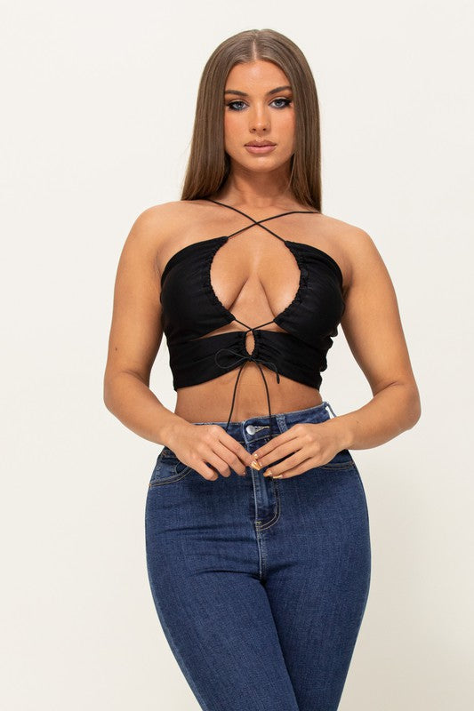 Halter Neck Open Front Crop Top