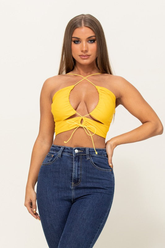 Halter Neck Open Front Crop Top