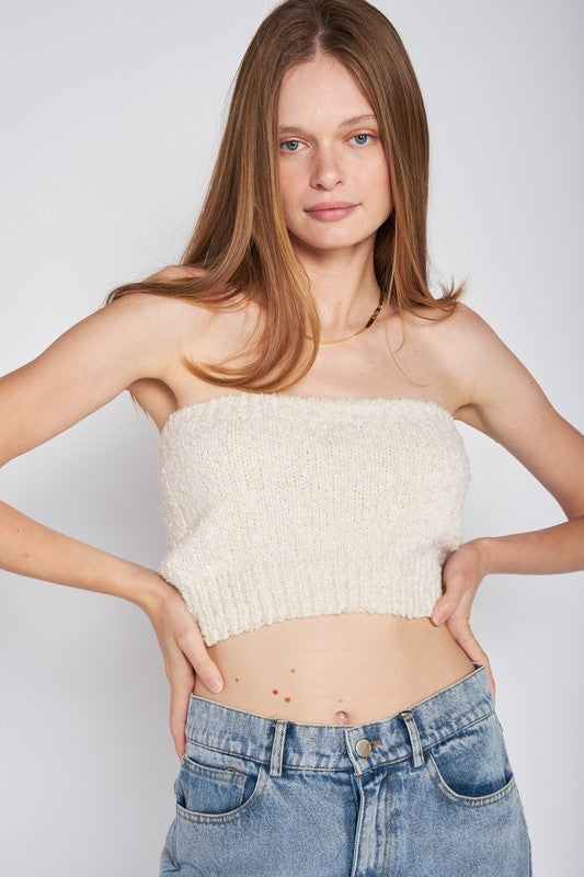 ELASTIC WAISTBAND FRINGED TUBE TOP