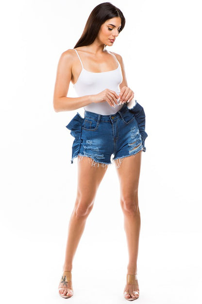 Wing Detailed Denim Shorts