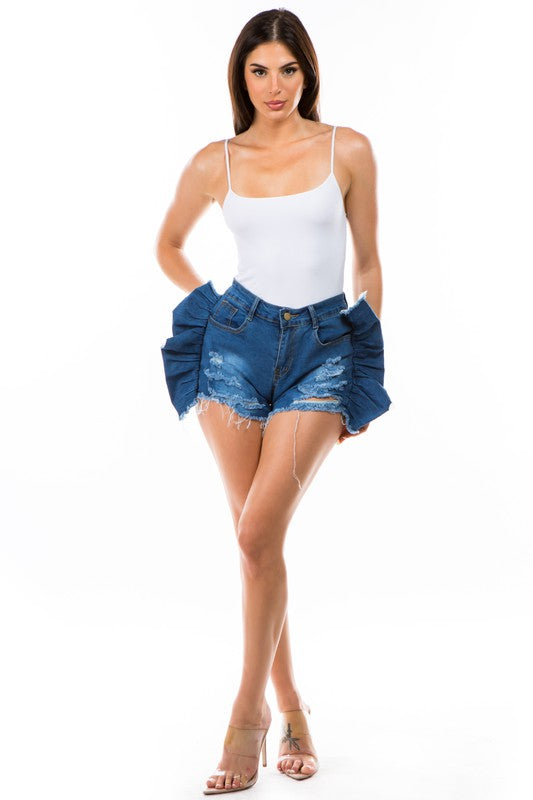 Wing Detailed Denim Shorts