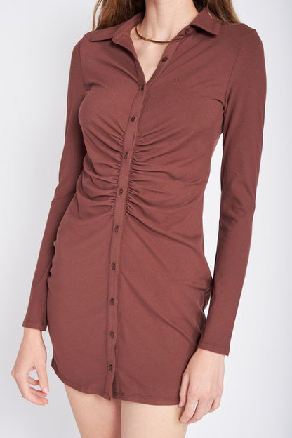 RUTCHED LONG SLEEVE DRESS