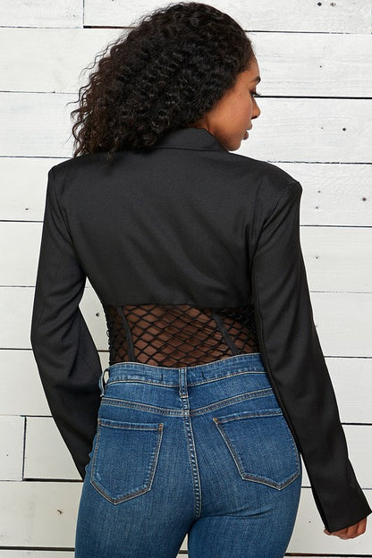 Cutouts Net Cropped Shirt Jacket