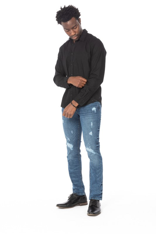 Men's Distressed Ripped Slim Fit Jeans HAWKS BAY