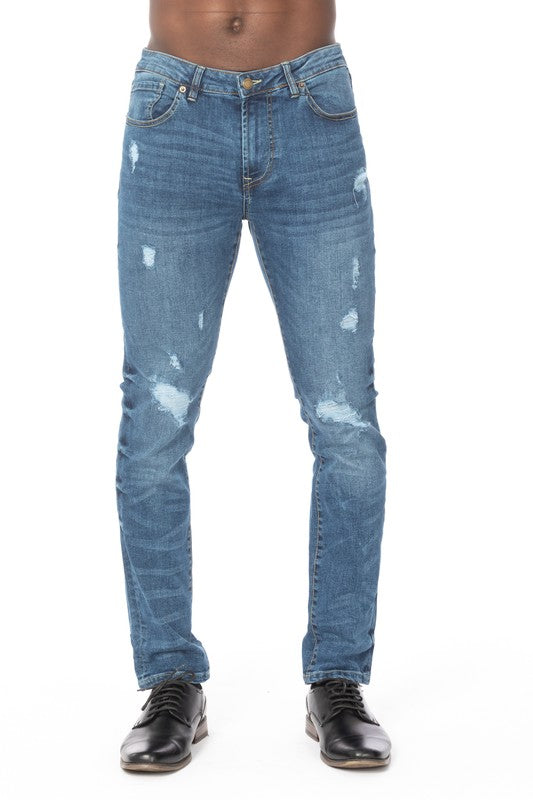 Men's Distressed Ripped Slim Fit Jeans HAWKS BAY