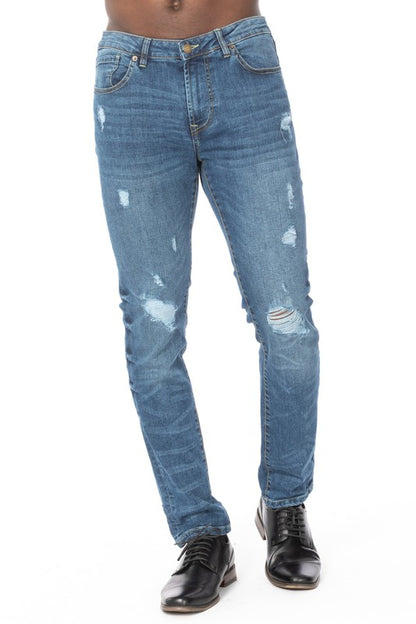 Men's Distressed Ripped Slim Fit Jeans HAWKS BAY