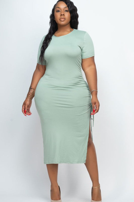 Plus+ Ruched Short Sleeve Midi Dress