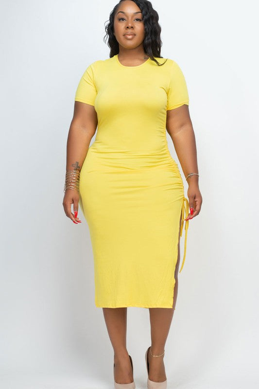 Plus+ Ruched Short Sleeve Midi Dress