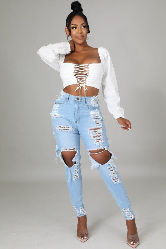 Multi-Cut Skinny Denim Jeans