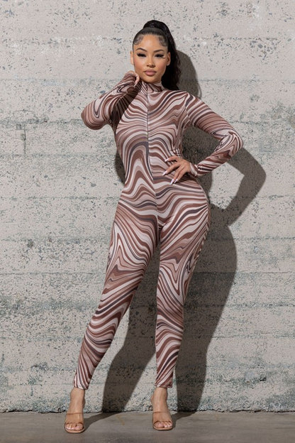 Neutral Multicolored Knit Jumpsuit Melrose with Love