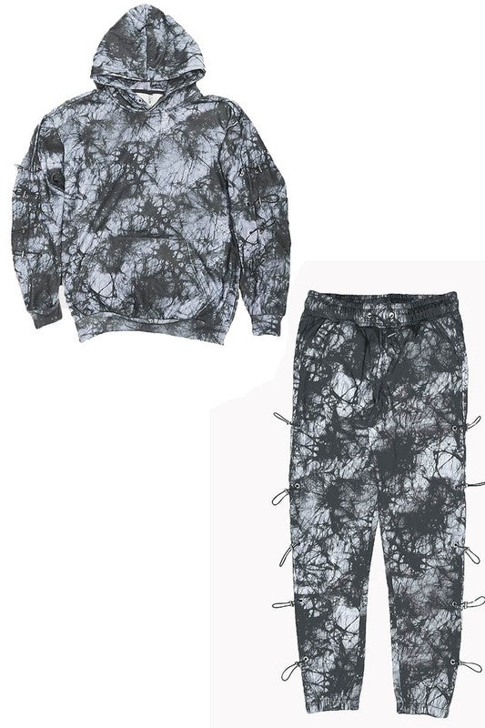 Men's Tye Dye Sleeve Toggle Hoodie & Sweatpants Set