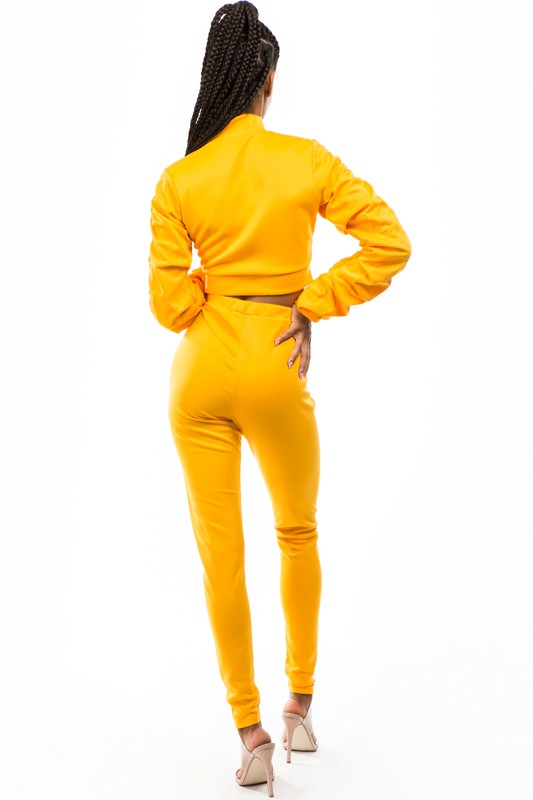 Crop Zip- Up & Pant Set-Yellow