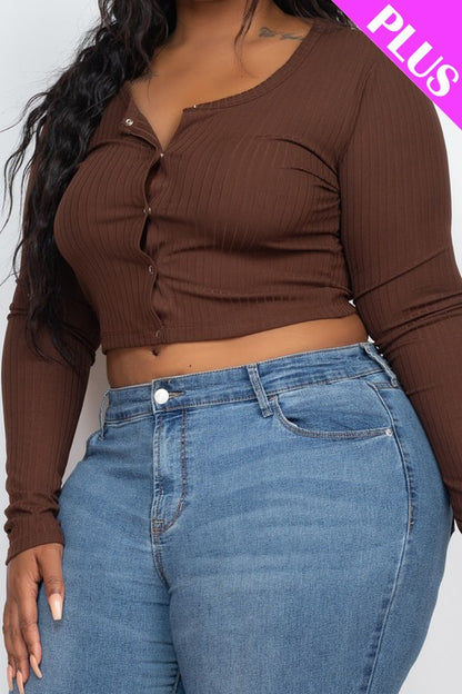 Plus+ Long Sleeve Snap Button Down Crop Top