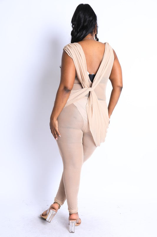 Draped Mesh Jumpsuit