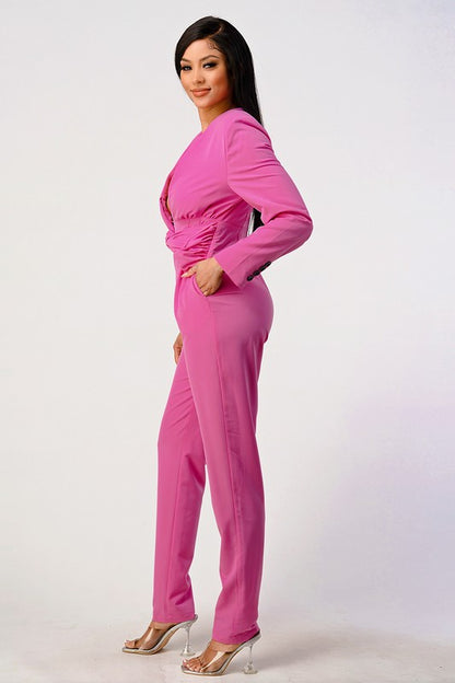 Classic hot pink waist wrap jumpsuit