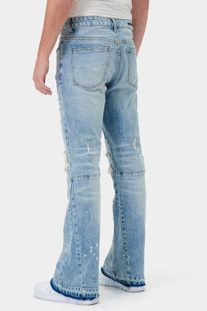 Men's Knee Destroyed Slim Flare Denim