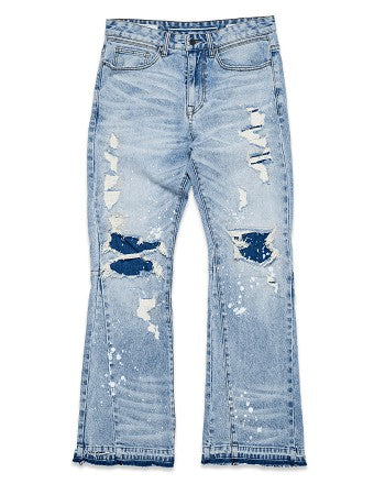 Men's Knee Destroyed Slim Flare Denim