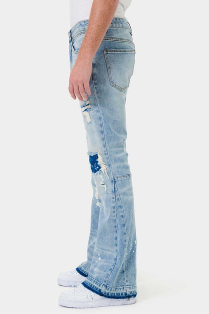 Men's Knee Destroyed Slim Flare Denim