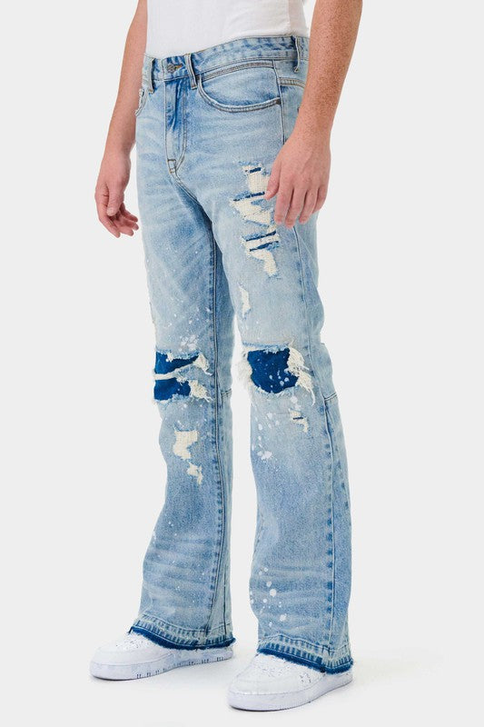 Men's Knee Destroyed Slim Flare Denim