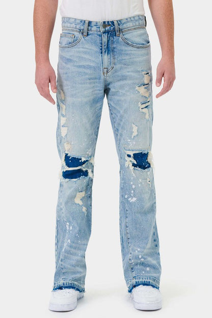 Men's Knee Destroyed Slim Flare Denim