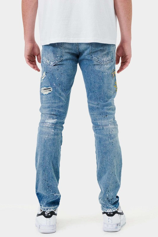 Men's Varsity Patched Slim Fit Jeans First Row