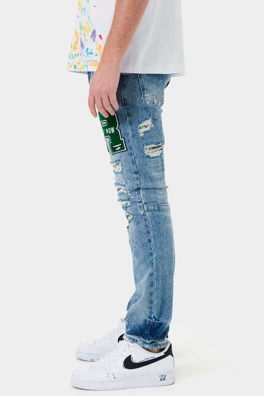 Men's Varsity Patched Slim Fit Jeans First Row