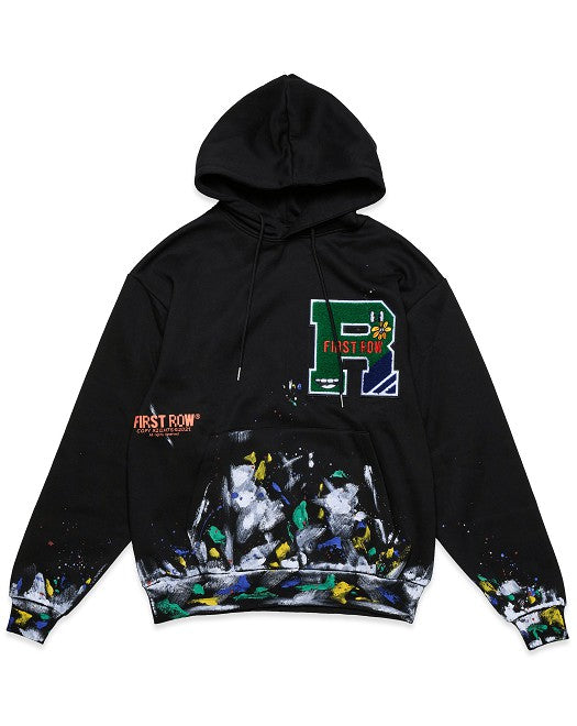 Men's Chenille Patch & Hand Paint Hoodie - Black