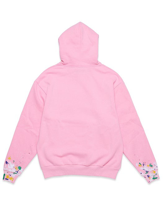 Chenille Patch & Hand Paint Men's Hoodie - Pink