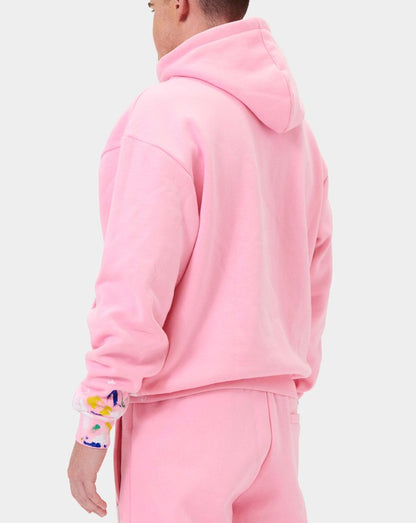 Chenille Patch & Hand Paint Men's Hoodie - Pink