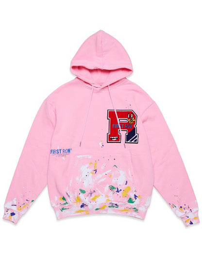 Chenille Patch & Hand Paint Men's Hoodie - Pink