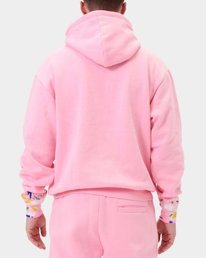 Chenille Patch & Hand Paint Men's Hoodie - Pink