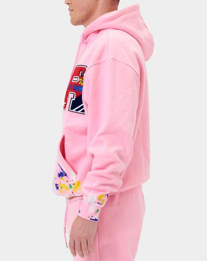 Chenille Patch & Hand Paint Men's Hoodie - Pink