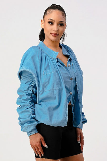 PUFF SHOULDER CASUAL DOUBLE LAYER SLEEVE JACKET