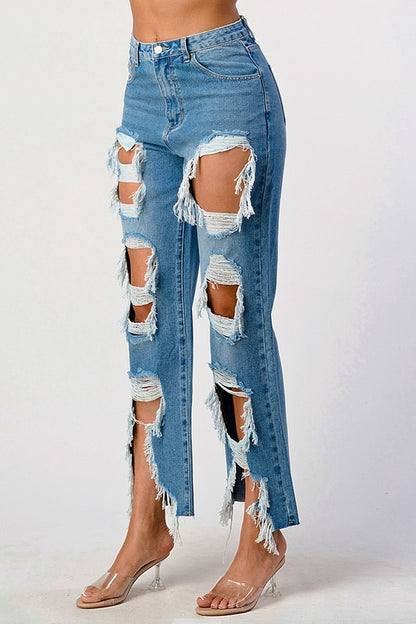 Mid Rise Extra Distressed Boyfriend Jeans