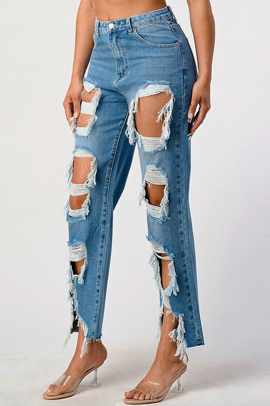 Mid Rise Extra Distressed Boyfriend Jeans