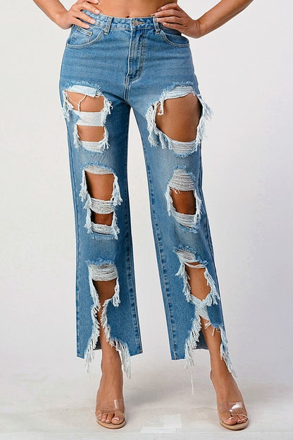 Mid Rise Extra Distressed Boyfriend Jeans