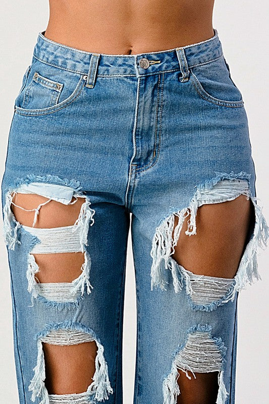 Mid Rise Extra Distressed Boyfriend Jeans