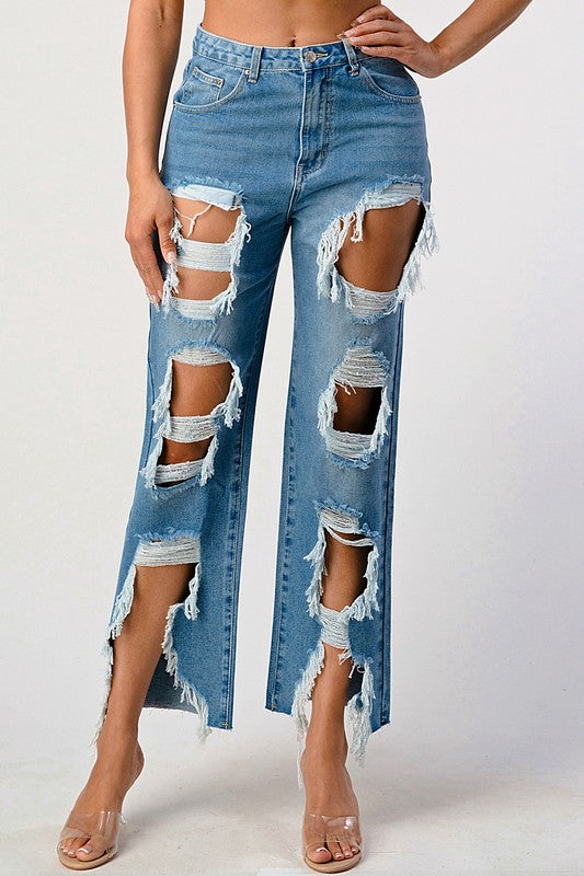 Mid Rise Extra Distressed Boyfriend Jeans