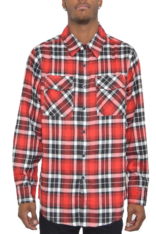 Checker Plaid Flannel Long Sleeve Men's Shirt