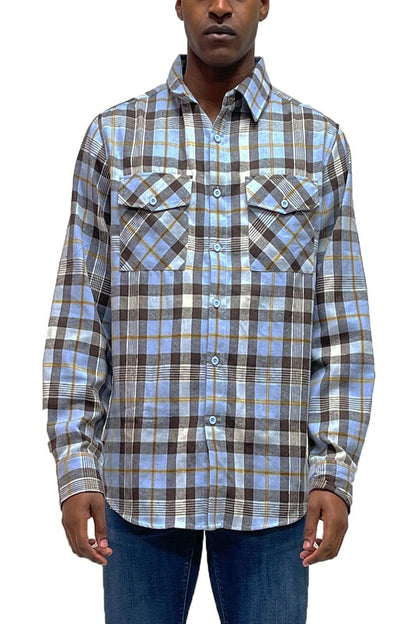 Checker Plaid Flannel Long Sleeve Men's Shirt