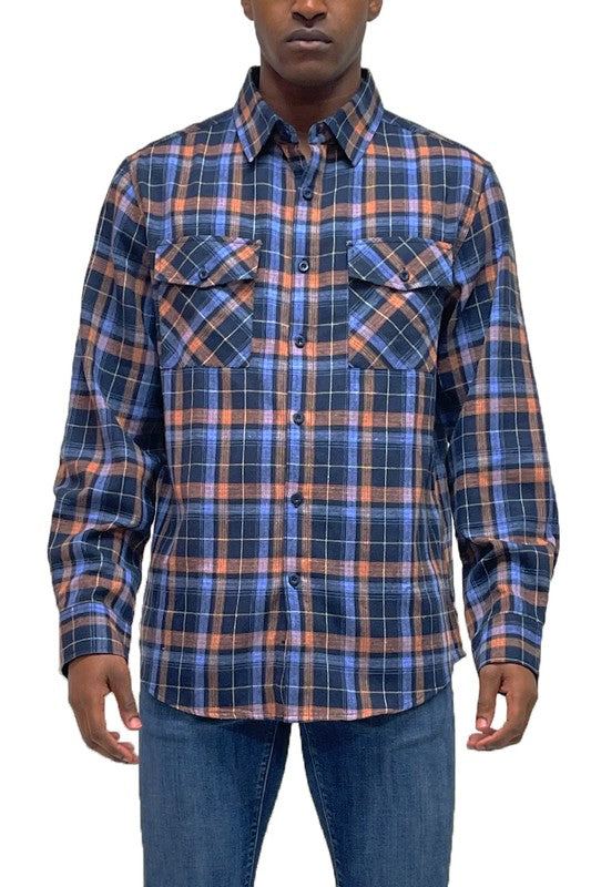 Checker Plaid Flannel Long Sleeve Men's Shirt