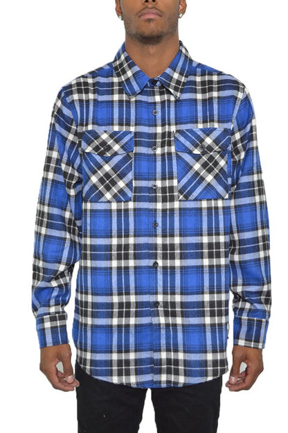 Checker Plaid Flannel Long Sleeve Men's Shirt