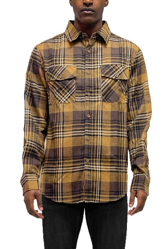 Checker Plaid Flannel Long Sleeve Men's Shirt