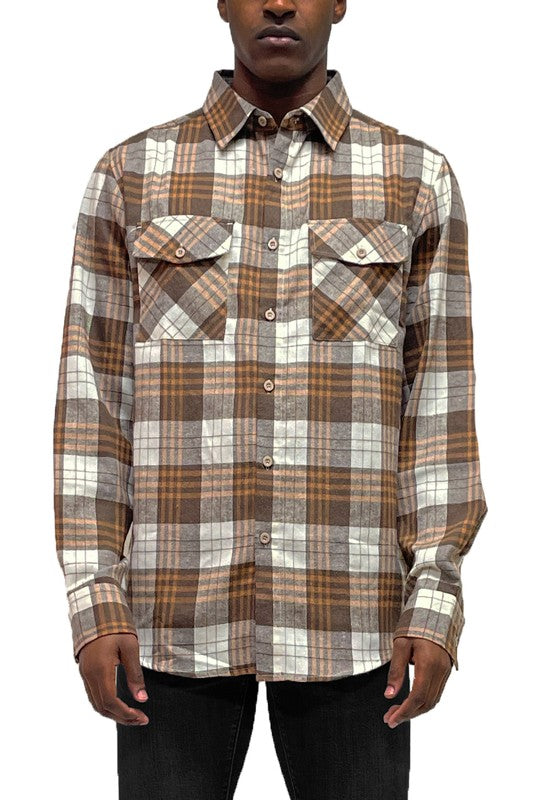 Checker Plaid Flannel Long Sleeve Men's Shirt