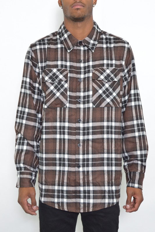 Checker Plaid Flannel Long Sleeve Men's Shirt