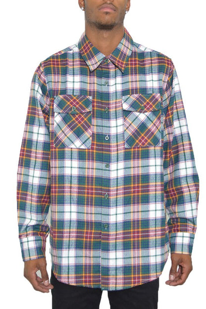 Checker Plaid Flannel Long Sleeve Men's Shirt