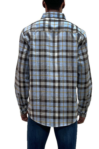 Checker Plaid Flannel Long Sleeve Men's Shirt