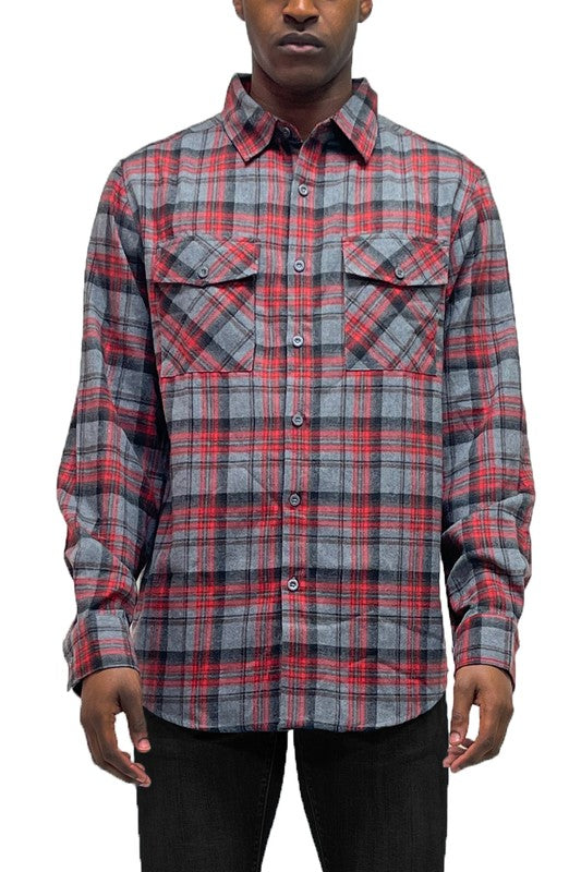 Checker Plaid Flannel Long Sleeve Men's Shirt