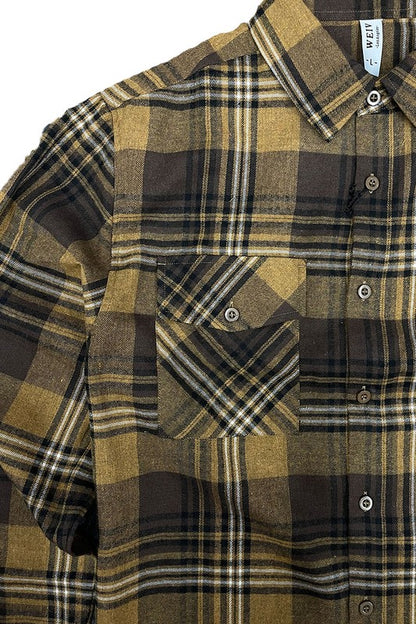 Checker Plaid Flannel Long Sleeve Men's Shirt