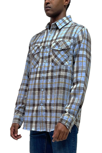 Checker Plaid Flannel Long Sleeve Men's Shirt